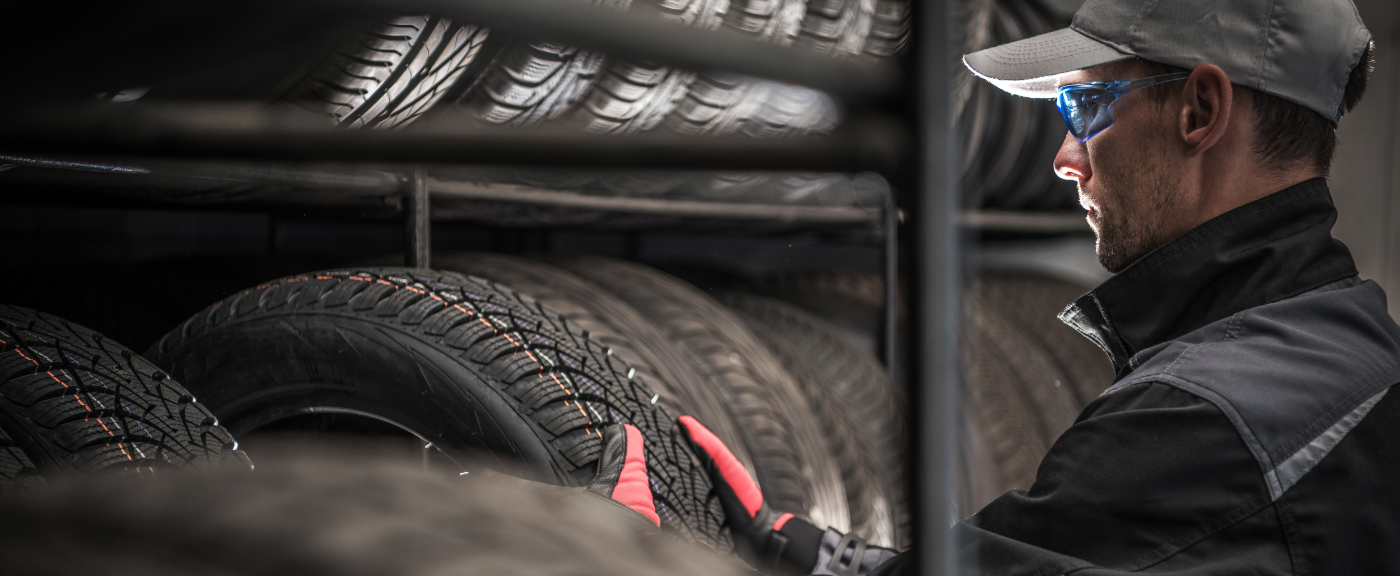 Mechanic picking out a tyre from stock - Tyres Weston-super-Mare